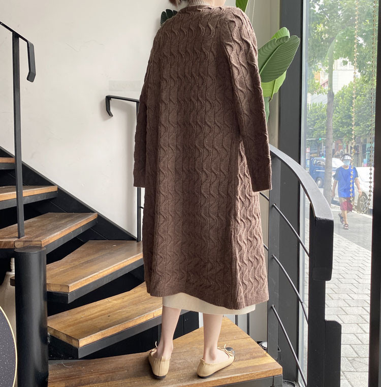 Womens Sweaters Winter Vintage Cardigan Long Knitted Solid Color Wave Pattern Single Breasted Thick Warm Korean Fashion Women Coats 220906