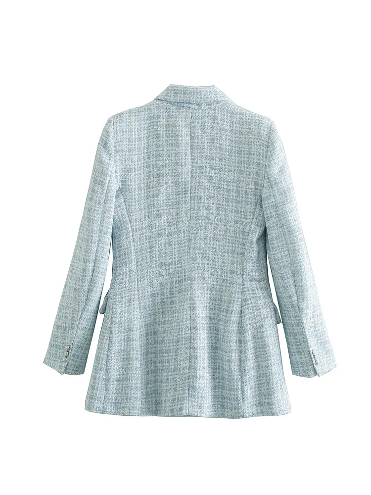 Women's Suits Blazers Casual Women Tweed Blazer Vintage Office Lady Jacket Coat Double Breasted Spring Autumn Outerwear Female Chic Tops 220906