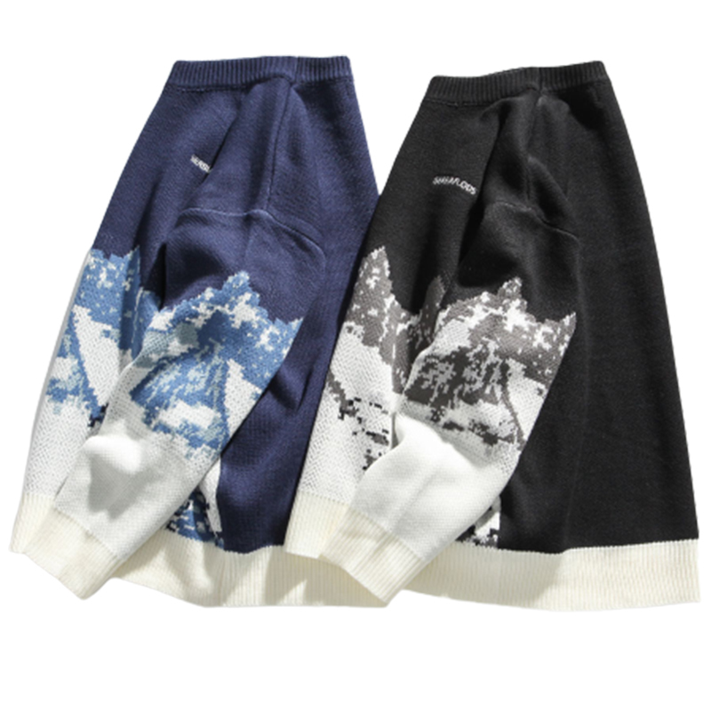 Men's Sweaters Snow Mountain Knitted Sweater Men Streetwear Hip Hop Harajuku Pullover Knitwear Tops Winter Fashion Jumper Vintage Sweaters 220906