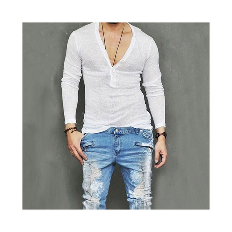 Men's T-Shirts US Stock Fashion Men Casual Slim Fit Long Sleeve Deep V-neck Sexy Shirt T-shirts 220906