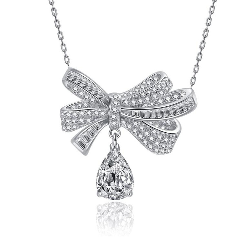 2022 Choucong Brand Bow Necklace Luxury Jewelry 925 Sterling Silver Water Drop White Topaz CZ Diamond Gemstones Party Women Clavicle Chain Pendant Gif
