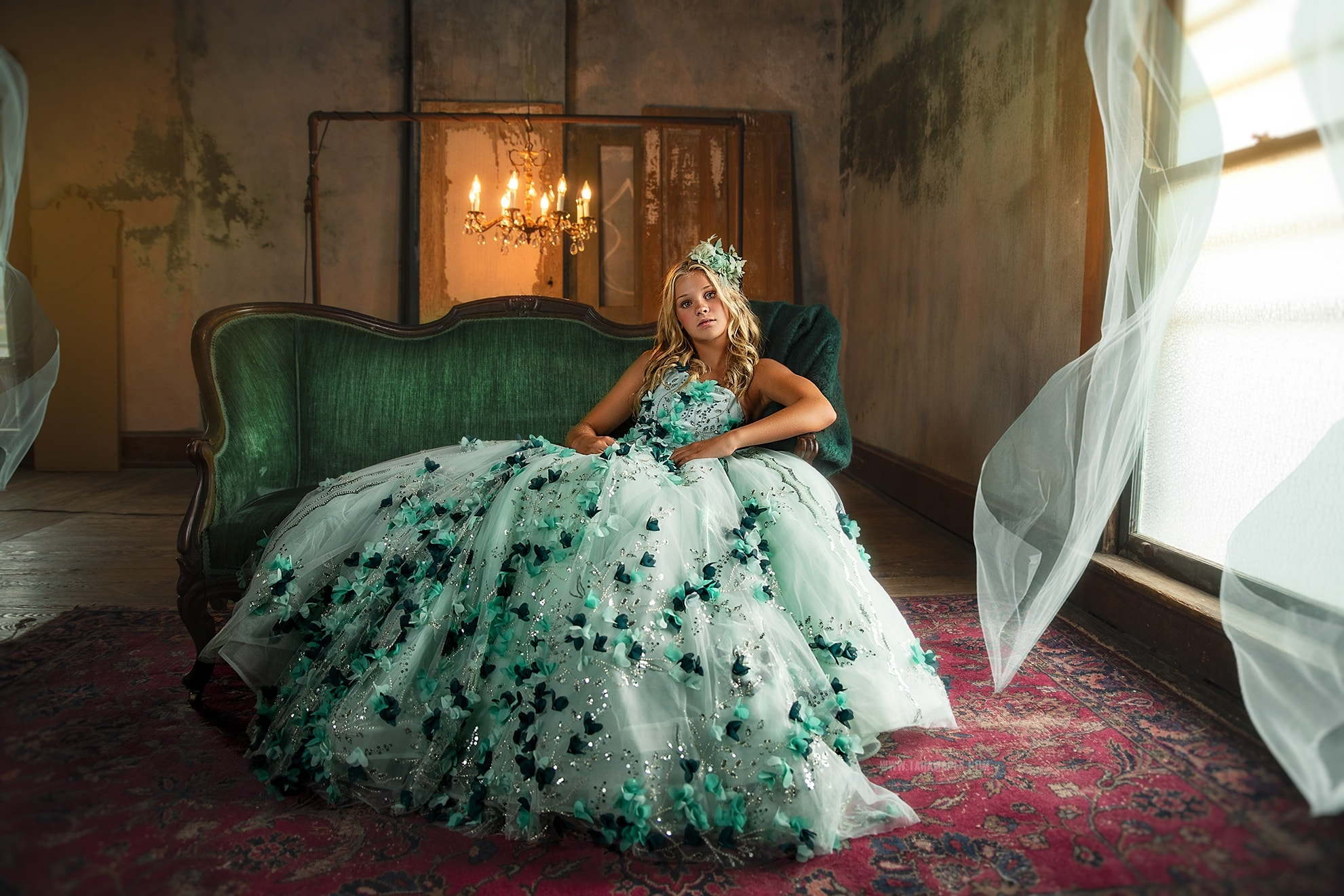 Princess Beading Flower Girl Dresses Floral Beaded Green Sequined Pageant Gowns For Photoshoot Tulle Boho First Communion Dress