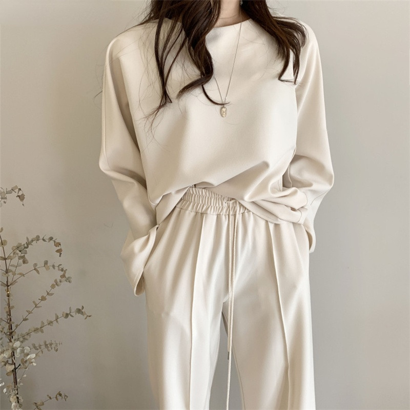 Womens Two Piece Pants Autumn Winter Oversized WomensTracksuit Oneck Long Sleeve Pullover Sweater Tops Wide Leg Pants Two Piece Set Women Korean 22090