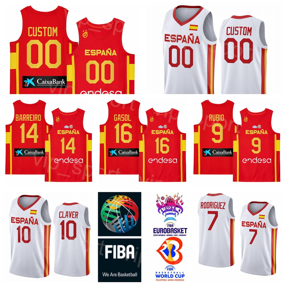2022 EuroBasket Basketball Spain Team Espana Jerseys 41 Juancho Hernangomez 4 Jaime Pradilla 8 Dario Brizuela 9 Ricky Rubio 13 Marc Gasol 10 Victor Claver Red White, Red with world cup patch
2022 EuroBasket Basketball Spain Team Espana Jerseys 41 Juancho Hernangomez 4 Jaime Pradilla 8 Dario Brizuela 9 Ricky Rubio 13 Marc Gasol 10 Victor Claver Red White, Red with world cup patch