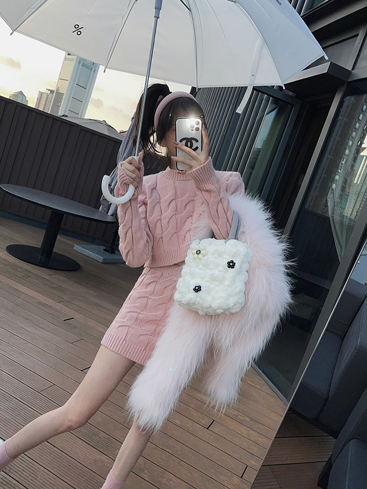 Two Piece Dress Casual Knitted Sweater Skirt Sets Autumn Elegant Oneck Long Sleeve Pullovers Crop Top Sweaters Slim Mini Skirts Suits 220906