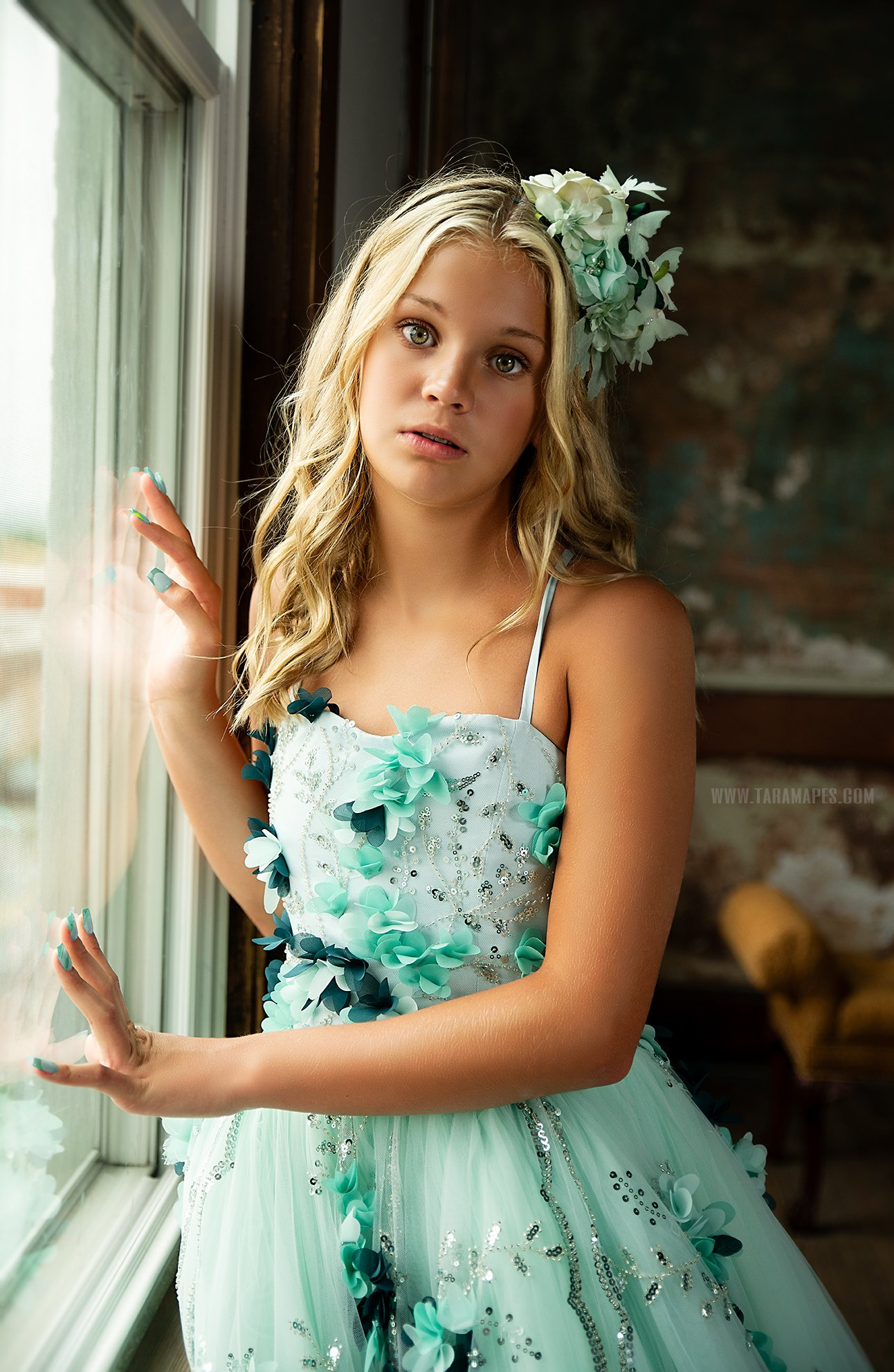 Princess Beading Flower Girl Dresses Floral Beaded Green Sequined Pageant Gowns For Photoshoot Tulle Boho First Communion Dress