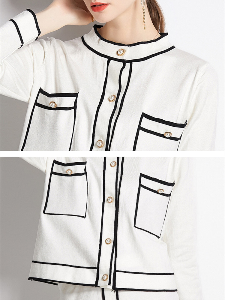 Two Piece Dress Elegant Knitted Skirt Sets Women Vintage Pockets ONeck Single Breasted Long Sleeve Cardigan Sweater Mini Skirts 2 Piece Set 220906