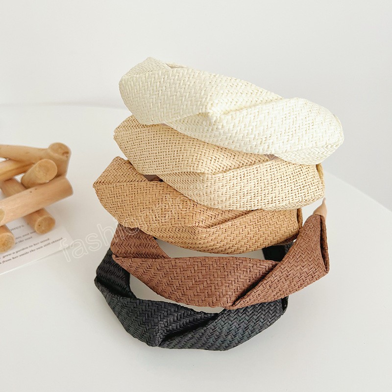 Bohemian Vintage Grass Weaving Headband Hairband Hair Accessories Cross Handmade Hair Hoop For Women Girls