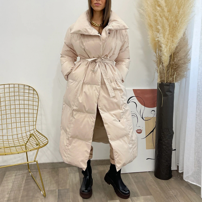 Women's Down Parkas Malina Thick Loose Fashion Solid Covered Button Coats Elegant Tie Belt Long Cotton Jackets Female Ladies 220919