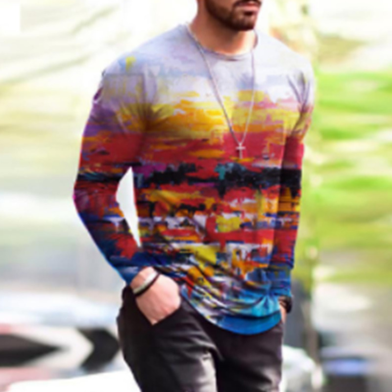 Men's T-Shirts XS-6XL Plus Size Men's Clothing Fashion T-Shirts Autumn Long Sleeve Tie-dye Gradient Street Tee 3D Printing Oversized Male To