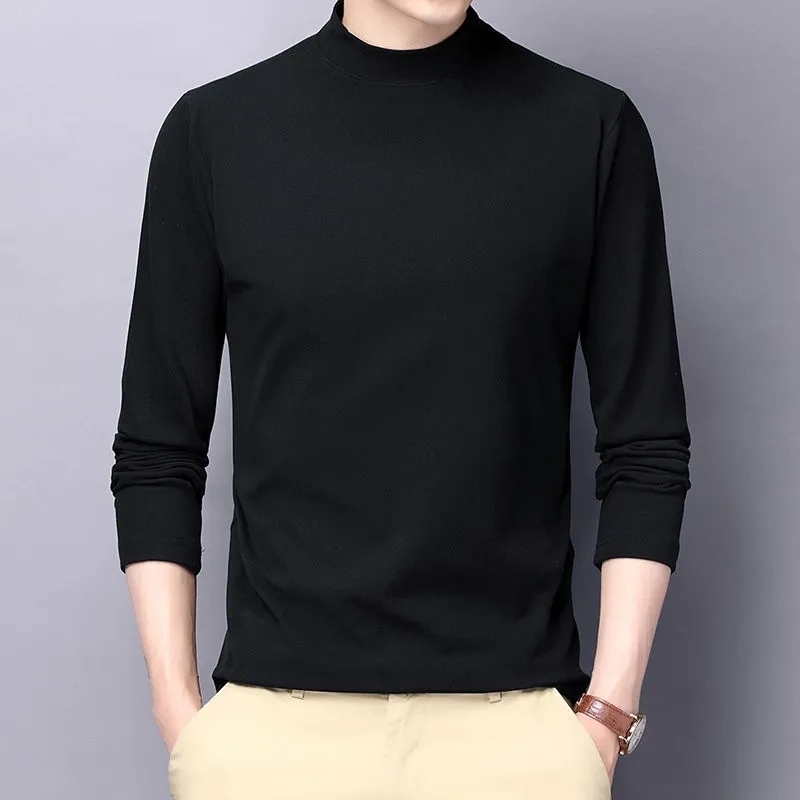 Men's T-Shirts Men T-Shirt Long Sleeve Tops Solid Zipper Mock Neck Pullover Male Hombre Warm Tees Autumn Winter Clothing Camisetas 220906