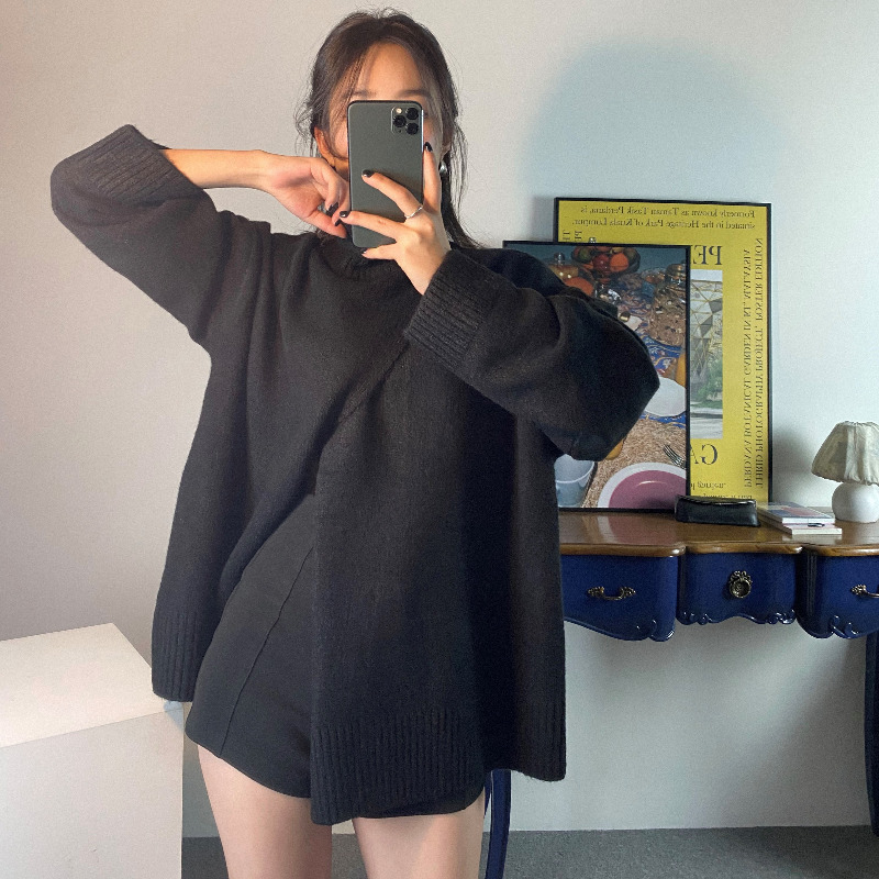 Womens Sweaters Autumn Winter Korean Turtleneck Split Sweater Women Knitted Casual Loose Pullover Jumpers Outwear Sweaters Warm Knitwear 220906