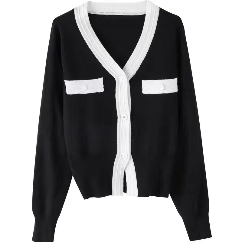 Womens Sweaters Korean Fashion Knitted Cardigan Women Autumn Contrast Color Vneck Long Sleeve Single Breasted Sweater Tops Office Lady 220906