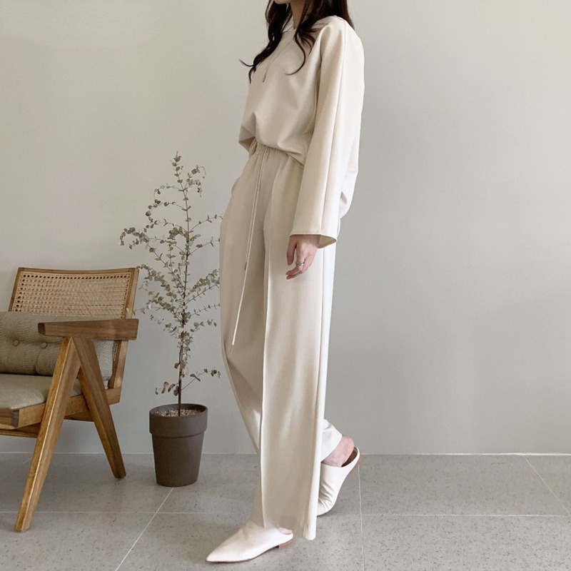 Womens Two Piece Pants Autumn Winter Oversized WomensTracksuit Oneck Long Sleeve Pullover Sweater Tops Wide Leg Pants Two Piece Set Women Korean 22090