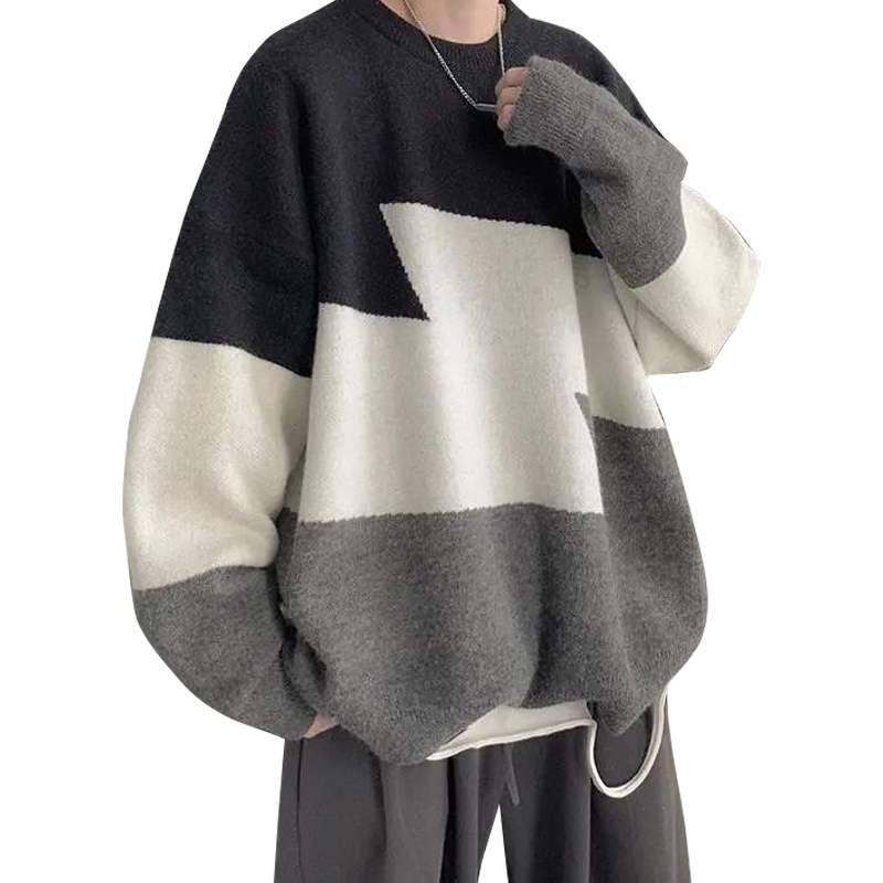 Men's Sweaters Winter Men O-Neck Oversized Sweater Hip Hop Harajuku Streetwear Korean Style Loose Warm Patchwork Pullover Knitwear Sweater 220906