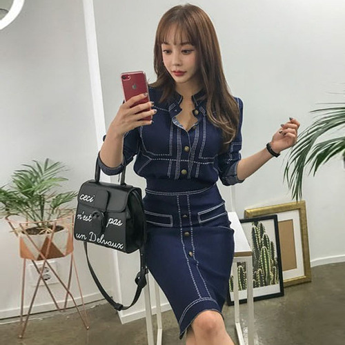 Two Piece Dress Spring Knitted Two Piece Set Women Fashion Oneck Long Sleeve Sweater Tops Sheath Split Skirt Solid Office Lady Suit 220906