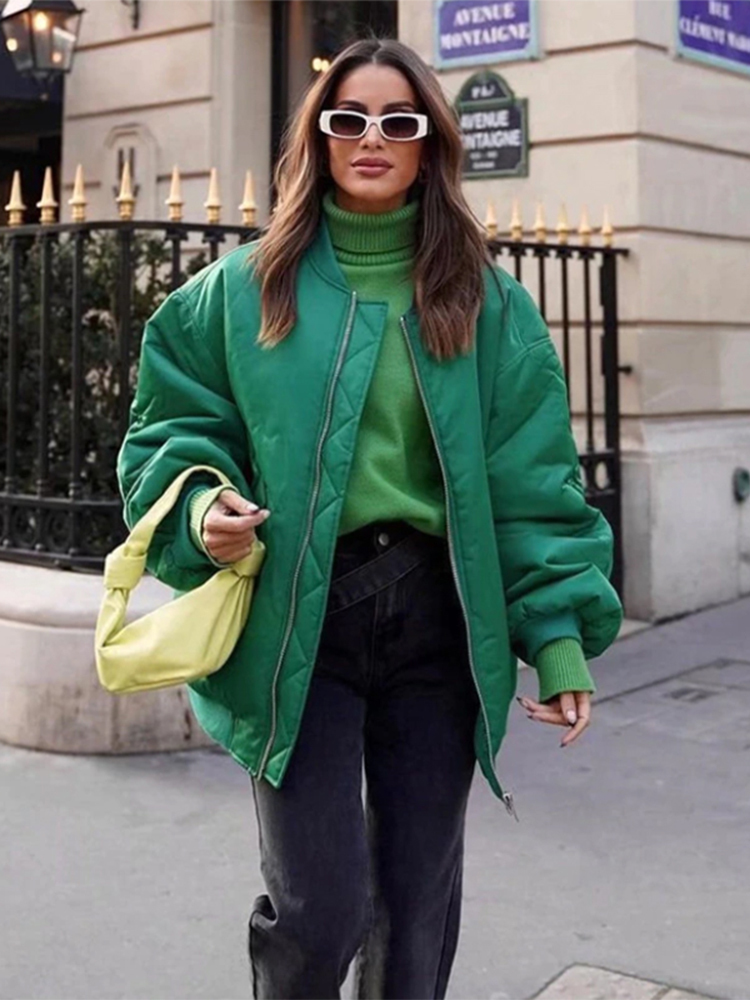 Women's Down Parkas Women Casual Solid Pocket Bomber Jacket Female Loose Cotton Clothing Coat Autumn Fashion Chic Warm Parka Outwear 220906