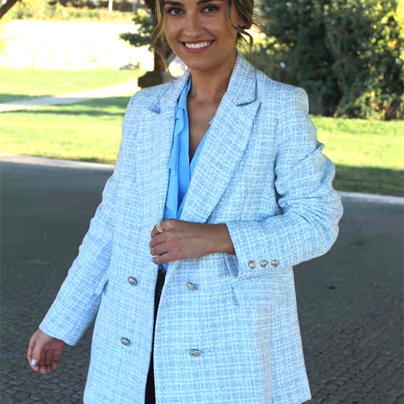 Women's Suits Blazers Casual Women Tweed Blazer Vintage Office Lady Jacket Coat Double Breasted Spring Autumn Outerwear Female Chic Tops 220906