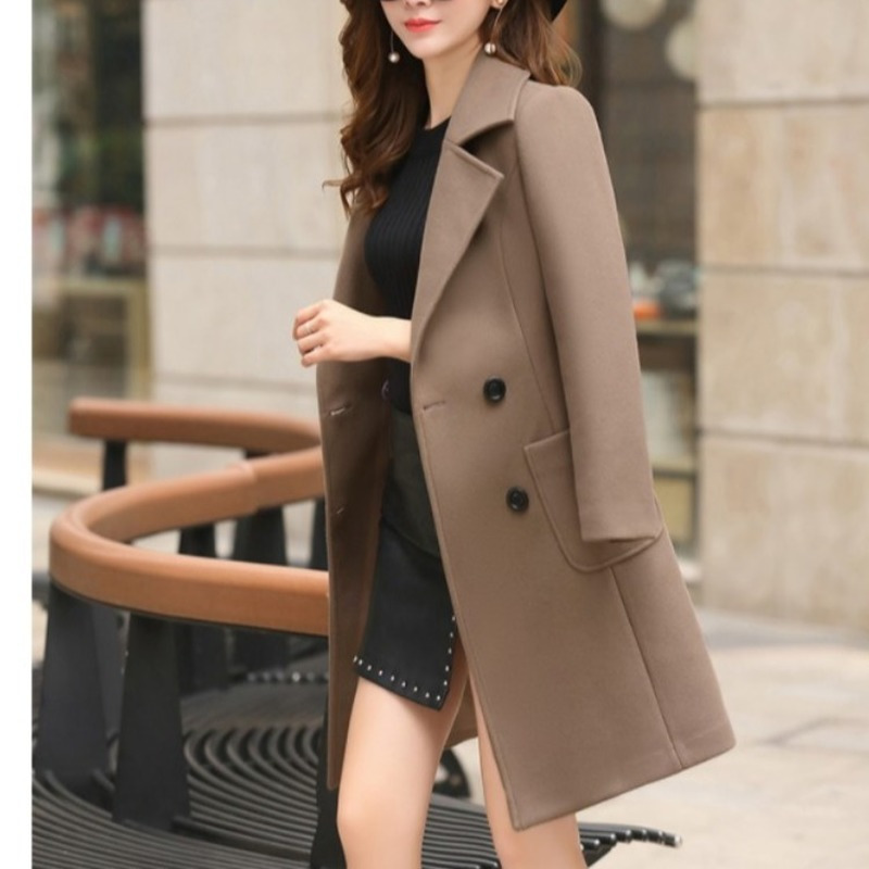 Women's Wool Blends Women Woolen Coat Autumn Winter Korean Slim Fit Mid-long Woolen Coat Elegant Women Woolen Coat Abrigos Mujer Invierno 220906