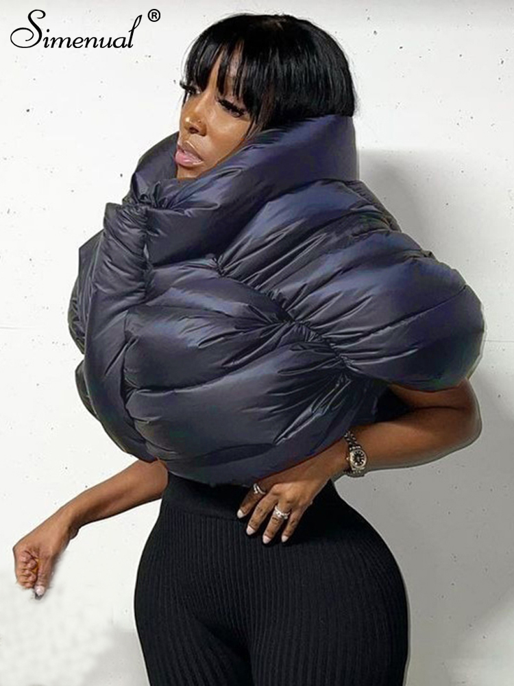 Women's Down Parkas Simenual Cotton-padded Puffer Jacket Women Irregular Sleeveless Terry Mock Neck Zipper Casual Streetwear Bread Outerwear Badd