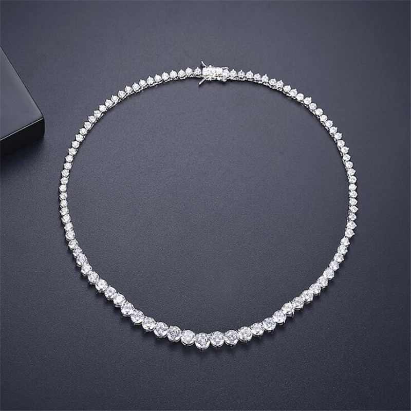 2022 Top Sell Bride Tennis Necklace Sparkling Luxury Jewelry 18K White Gold Fill Round Cut White Topaz CZ Diamond Gemstones Ins Women 16inch Pendant For Lover Gift