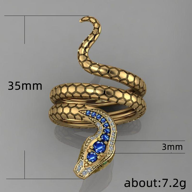 Top Quality Copper Blue Crystal Snake Ring for Men Women Punk Style Rhinestone Bling Gothic Animal Rings Hip Hop Fashion Jewelry