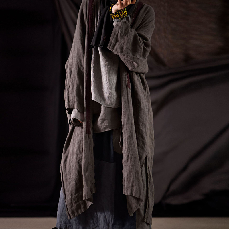 Women's Trench Coats Johnature Linen Vintage Patchwork Trench Loose Windbreaker Spring Retro Pockets Women Solid Color Long Coat 220906