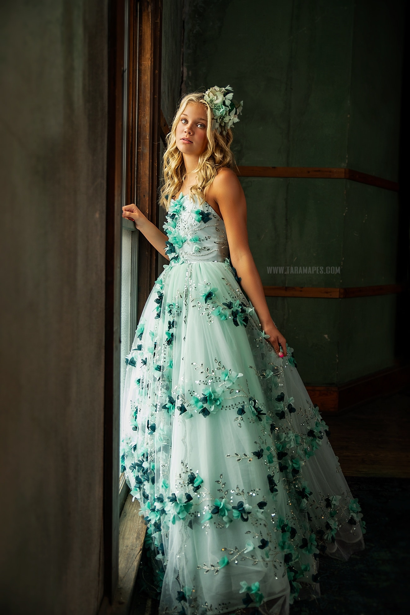 Princess Beading Flower Girl Dresses Floral Beaded Green Sequined Pageant Gowns For Photoshoot Tulle Boho First Communion Dress