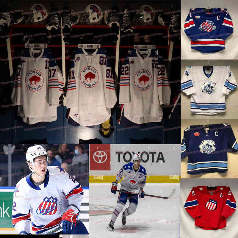 College Hockey Wears College Custom 2022 Rochester Americans Jersey peterka quinn Mcinnnis Murray Ruotsalaimen jobst Prow Kevin Porter Hockey jersey