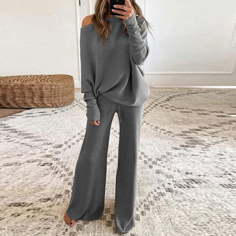 Womens Two Piece Pants Fashion Tracksuit Women Knitted Long Sleeve Oneck Pullover Sweater Wide Leg Pants Casual Loose Suit Female 2 Piece Set 220906