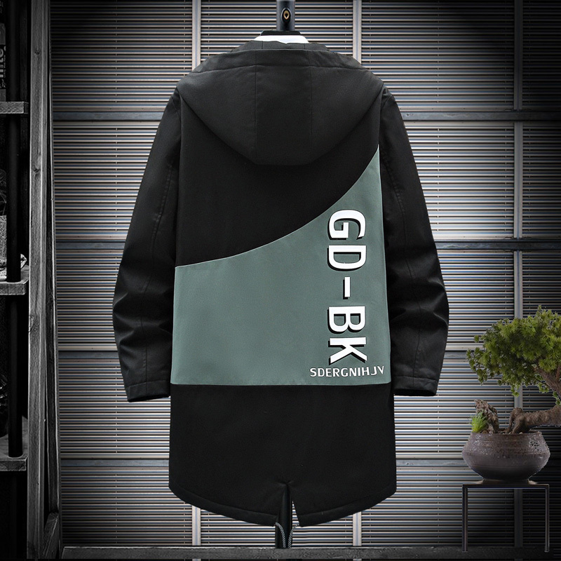 Men's Trench Coats Autumn/Winter Hip Hop Mens Patchwork Hooded Windbreaker Man Printed Casual Jacket Mid-length Trench Coat Male 3 Colors M-3XL 2