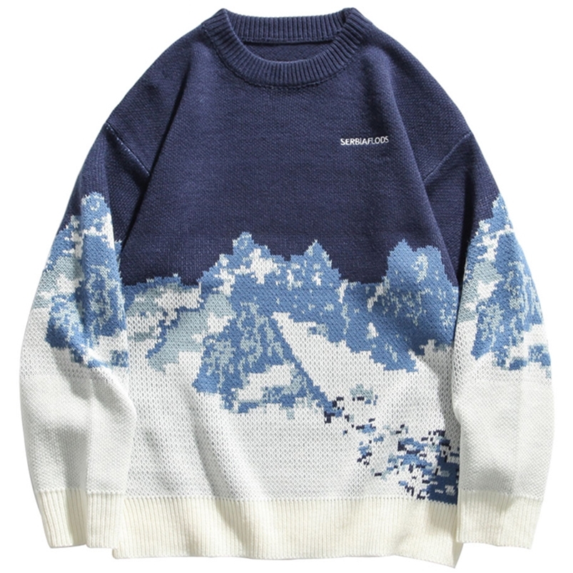 Men's Sweaters Snow Mountain Knitted Sweater Men Streetwear Hip Hop Harajuku Pullover Knitwear Tops Winter Fashion Jumper Vintage Sweaters 220906
