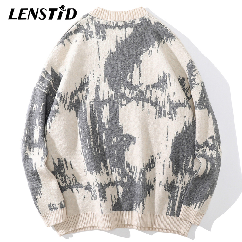 Men's Sweaters LENSTID Men Hip Hop Knitted Jumper Sweaters Letter Embroidery Print Streetwear Harajuku Autumn Hipster Casual Loose Pullovers 2209