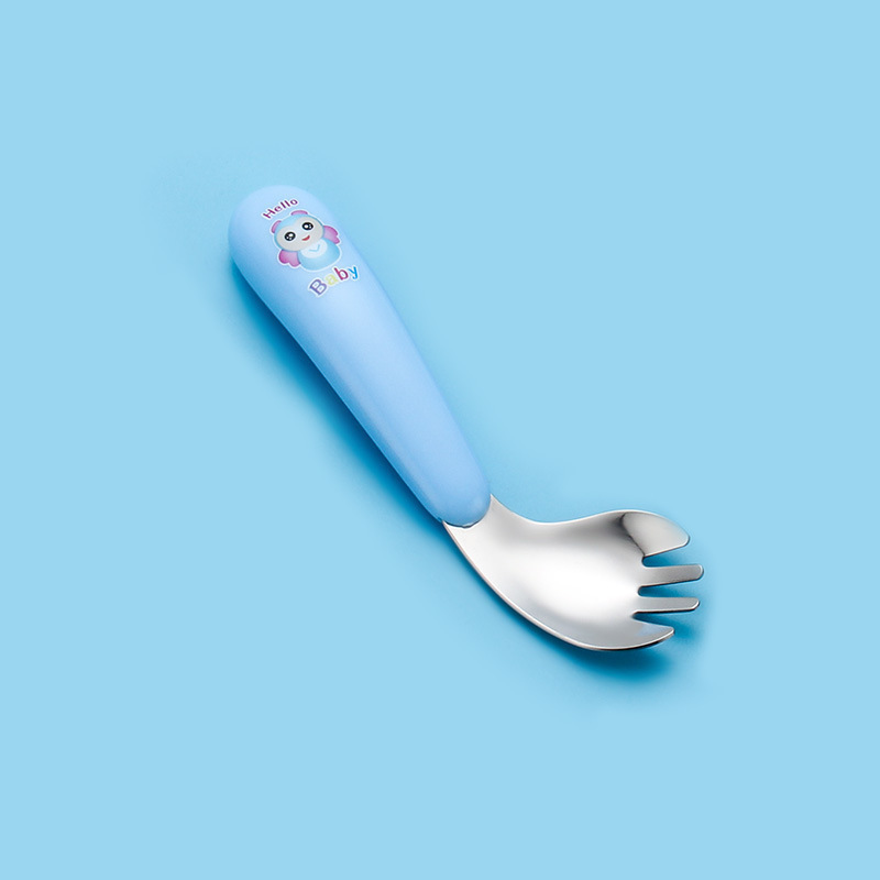 Cups Dishes Utensils Kids Spoon Fork Cartoon Stainless Steel born Food Feeding Curved Spoons Forks Utensil Toddler Tableware Cutlery Baby Gadgets 2209