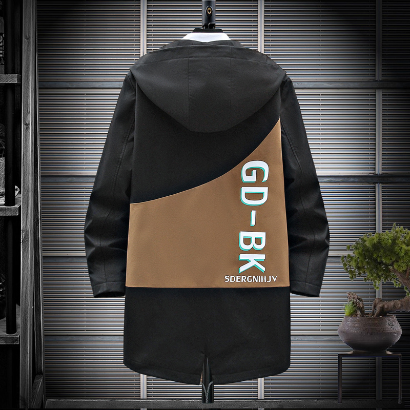 Men's Trench Coats Autumn/Winter Hip Hop Mens Patchwork Hooded Windbreaker Man Printed Casual Jacket Mid-length Trench Coat Male 3 Colors M-3XL 2