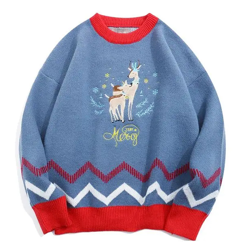 Men's Sweaters Oversized Cartoon Sweater Deer Embroidery Men Patchwork Knitwear Winter Japanese Fashion Woman Loose Casual Sweaters Pullovers 220