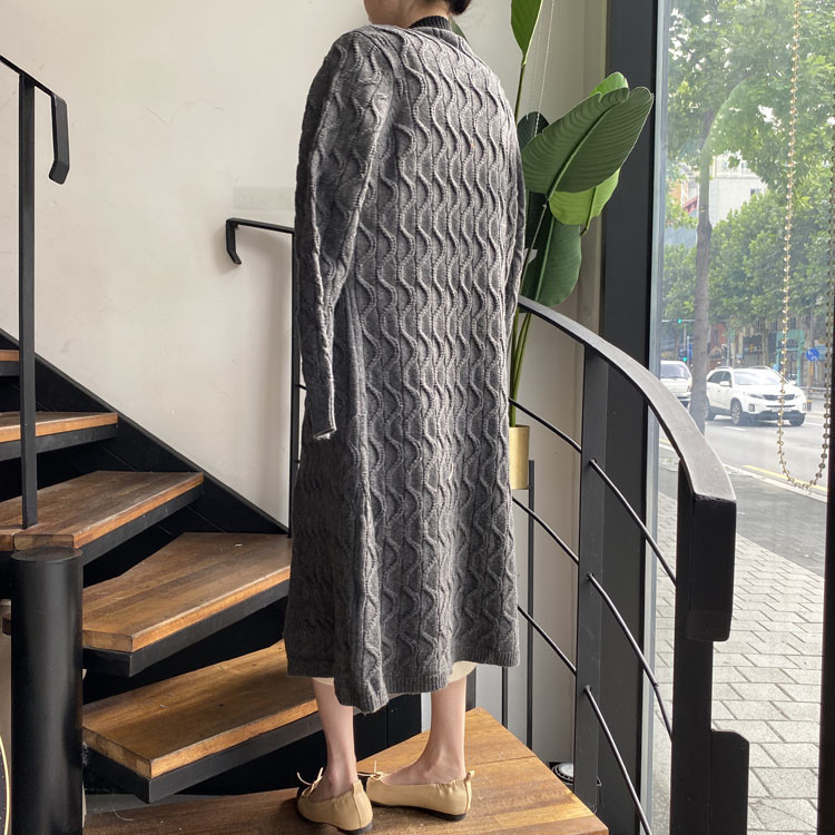 Womens Sweaters Winter Vintage Cardigan Long Knitted Solid Color Wave Pattern Single Breasted Thick Warm Korean Fashion Women Coats 220906