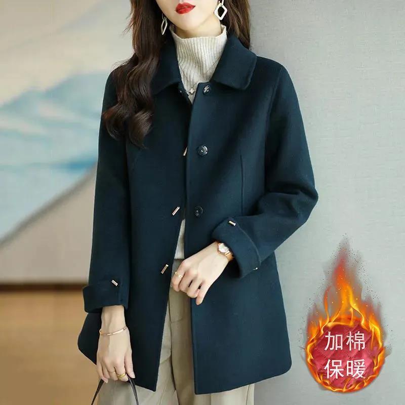 Women's Wool Blends Autumn Winter Woolen Coat Women Loose Elegant Overcoat Fashion Add Cotton Outerwear Black Woolen Trench Coat Female 220906