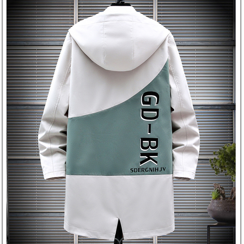 Men's Trench Coats Autumn/Winter Hip Hop Mens Patchwork Hooded Windbreaker Man Printed Casual Jacket Mid-length Trench Coat Male 3 Colors M-3XL 2