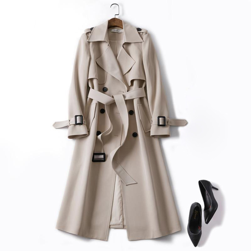 Women's Trench Coats Autumn Elegant Long Women Trench Lace Up Waist Casual Solid V Neck Overcoat Plus Size Long Sleeve Windbreaker Female Trench 