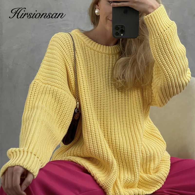 Womens Sweaters Hirsionsan Thicken Loose Sweater Women Elegant Autumn Winter Warm Oversized Knitted Pullovers Casual Cashmere Solid Female Tops 220906