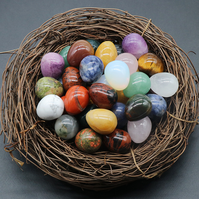 2CM Egg Shaped Statue Natural Stone Carved Ornament Rose Quartz Healing Crystal Gem craft Gift Room Decoration