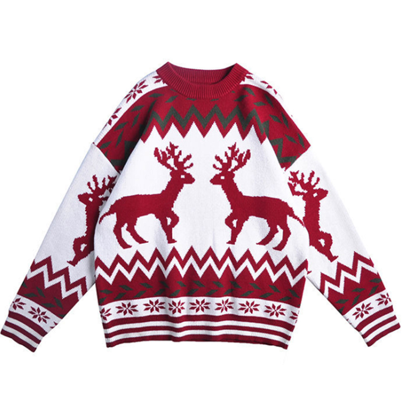 Men's Sweaters Men Sweater Oversize Autumn Winter Couples Loose Casual Cartoon Deer Year Sweater Pullover Japanese Vintage Daily Knitted 220906