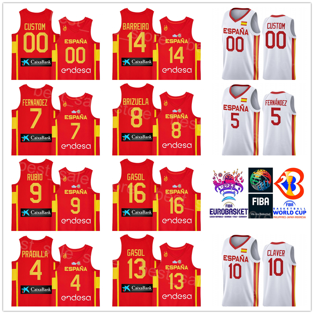 Print Spain 2022 EuroBasket Basketball 41 Juancho Hernangomez Jersey National Team 4 Jaime Pradilla 8 Dario Brizuela 9 Ricky Rubio 13 Marc Gasol 10 Victor Claver, With world cup patch
Print Spain 2022 EuroBasket Basketball 41 Juancho Hernangomez Jersey National Team 4 Jaime Pradilla 8 Dario Brizuela 9 Ricky Rubio 13 Marc Gasol 10 Victor Claver, With world cup patch