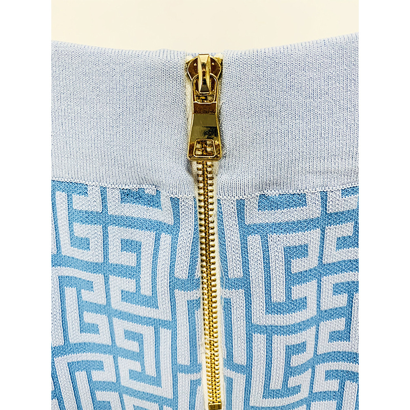 Womens Two Pants Classic Geometric Pattern Quality Jacquard Knitted 2 Piece Sets For Women Fall Stand Collar Sweaters Pullover Top Tight Trouser 22090