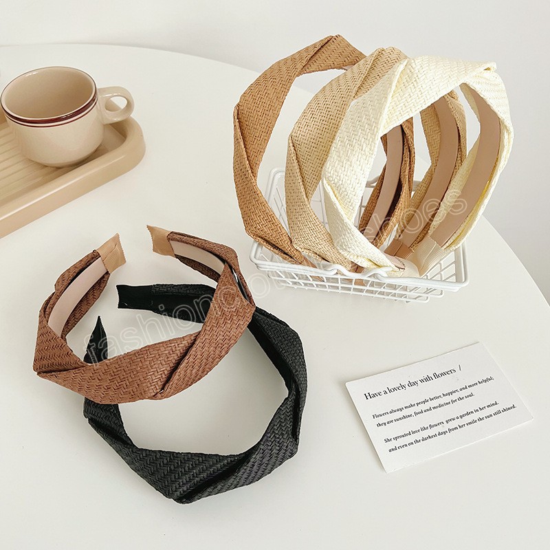 Bohemian Vintage Grass Weaving Headband Hairband Hair Accessories Cross Handmade Hair Hoop For Women Girls