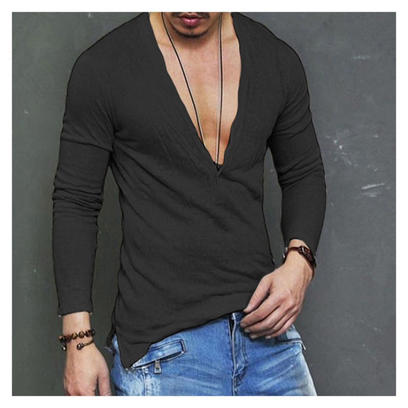 Men's T-Shirts US Stock Fashion Men Casual Slim Fit Long Sleeve Deep V-neck Sexy Shirt T-shirts 220906