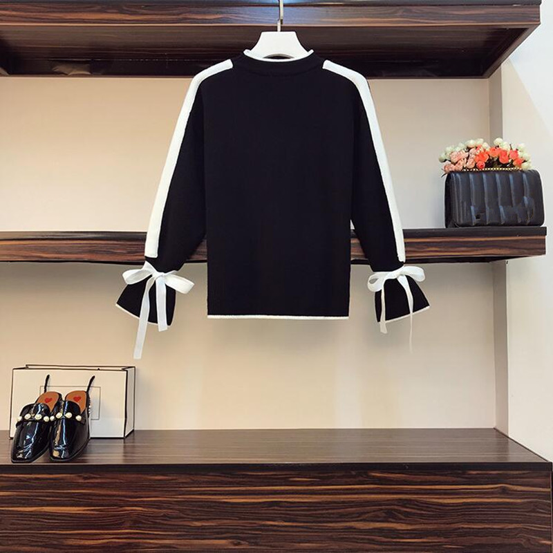 Two Piece Dress Arrival Korean Office Lady Elegant Knitting Suit Plaid Tassel Hem Long Skirts Two Piece Flare Sleeve Bow Sweater Sets 220906