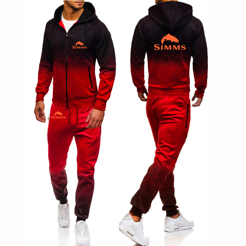 Mens Tracksuits Simms Fishing Mens Gradients Color Tracksuits Fashionable Print Casual Cotton Jackets Hoodie TopsPants 2 Pieces Suits 220906