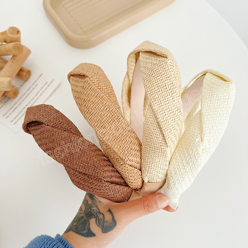 Bohemian Vintage Grass Weaving Headband Hairband Hair Accessories Cross Handmade Hair Hoop For Women Girls